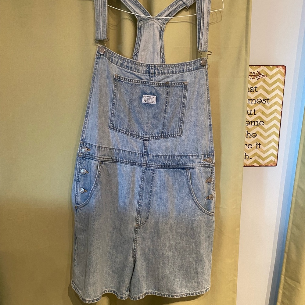 Women’s Denim LEVI STRAUSS Jean Short Overalls Light Wash Size XL